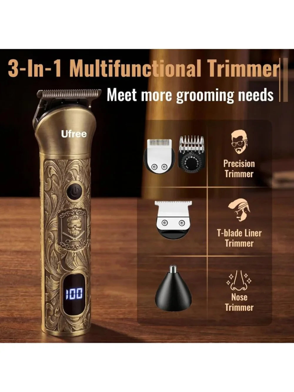 3-in-1 Hair Clippers & Beard Trimmer Kit | Cordless, Fast Charging, LED Display